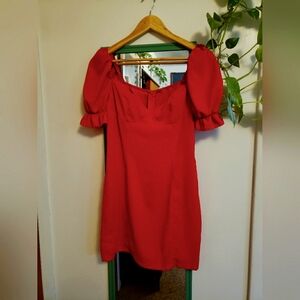 Cherry Red Puff Sleeve Mini Dress